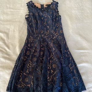 Navy lace dress with tan underlay